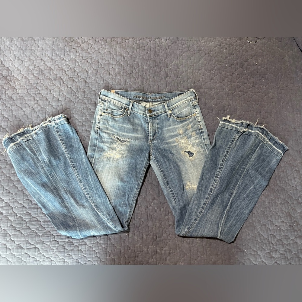 Citizens Of Humanity Blue Wide/Flare Leg Jeans Distressed